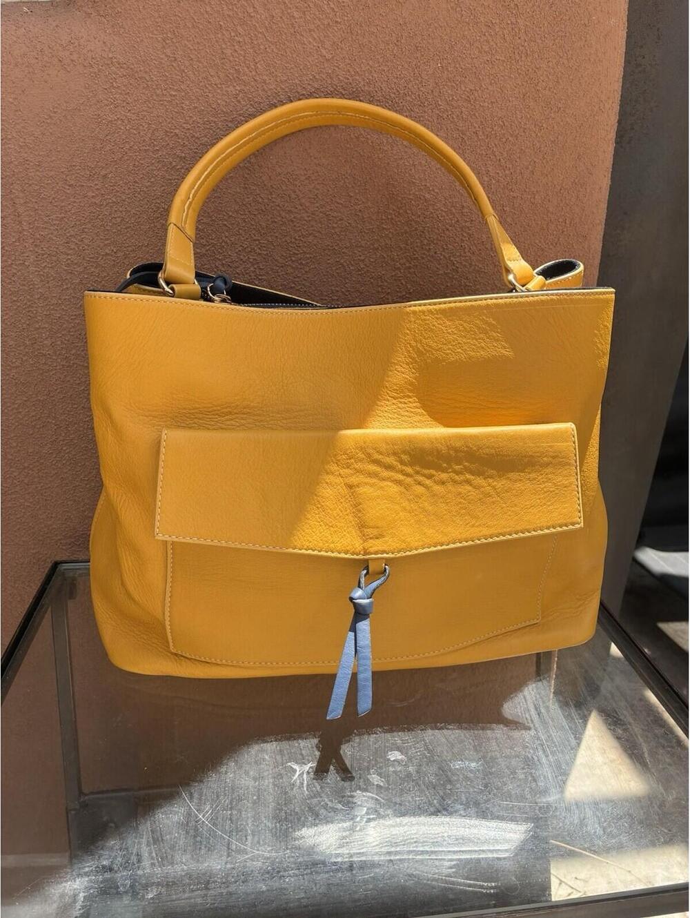 Elisabetta Yang Made In Italy Leather Lg Tote Satchel Mustard Yellow Crossbody